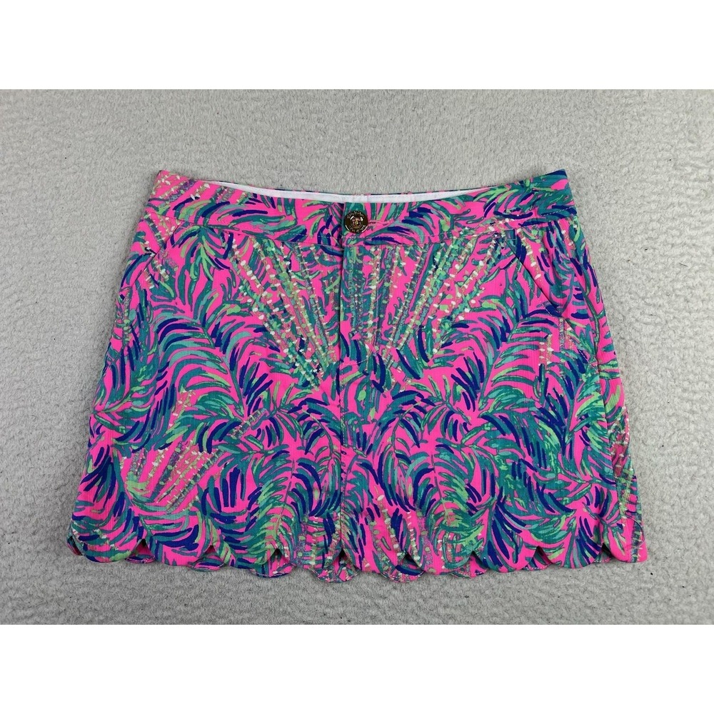 Lilly Pulitzer Womens 00‎ Pink Tropical Palm Print Scallop Hem Mini Skirt